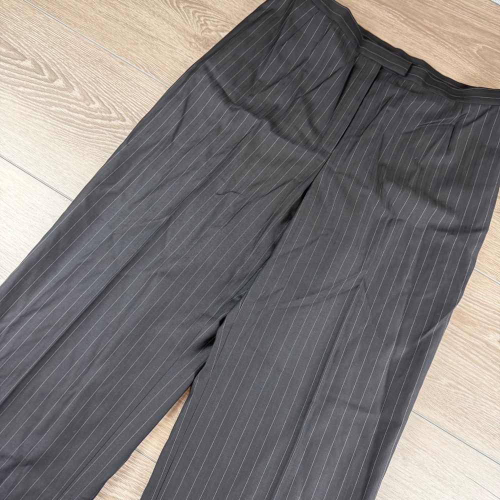 Lafayette 148 Women Dress Pants 100% Wool Pinstripe Black 14